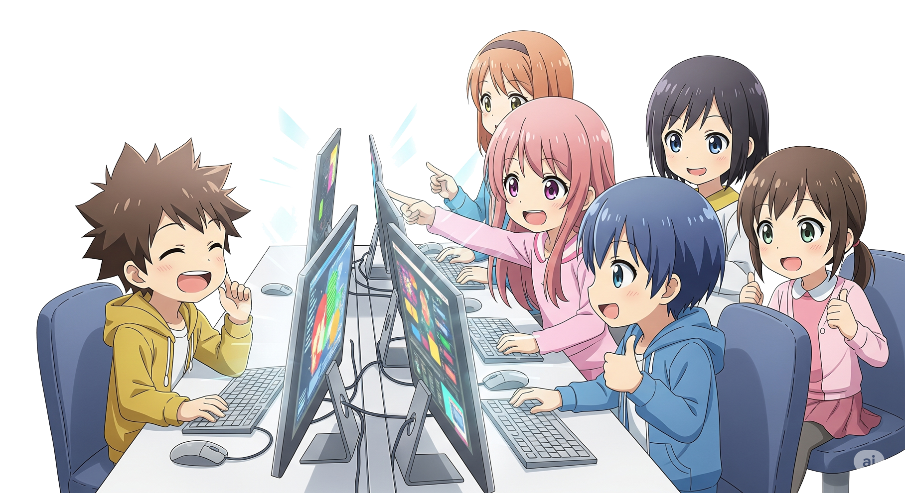 ソフトウェアで学ぶ子供たちのイラスト